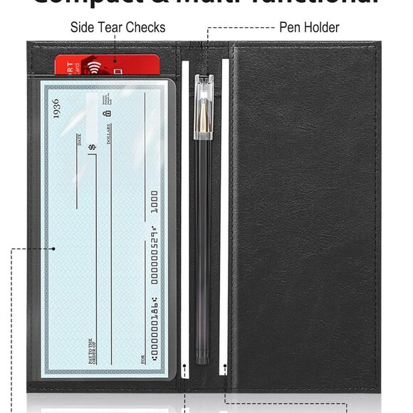 Leather Checkbook Cover Slim Wallet for Men Women - Picture 4 of 7